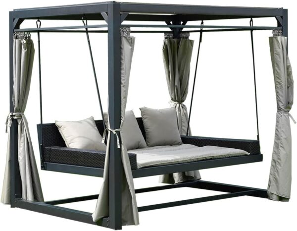 Gazebo Provence Floating Rattan Bed with Closable Curtains - Image 3